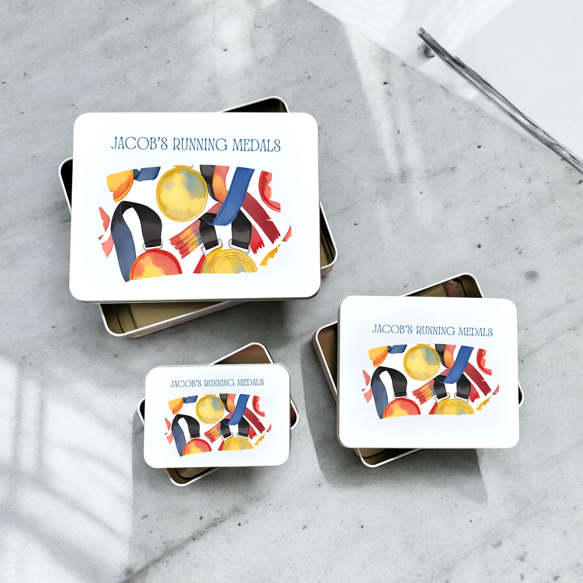 Personalised Running Medals Metal Storage Tin