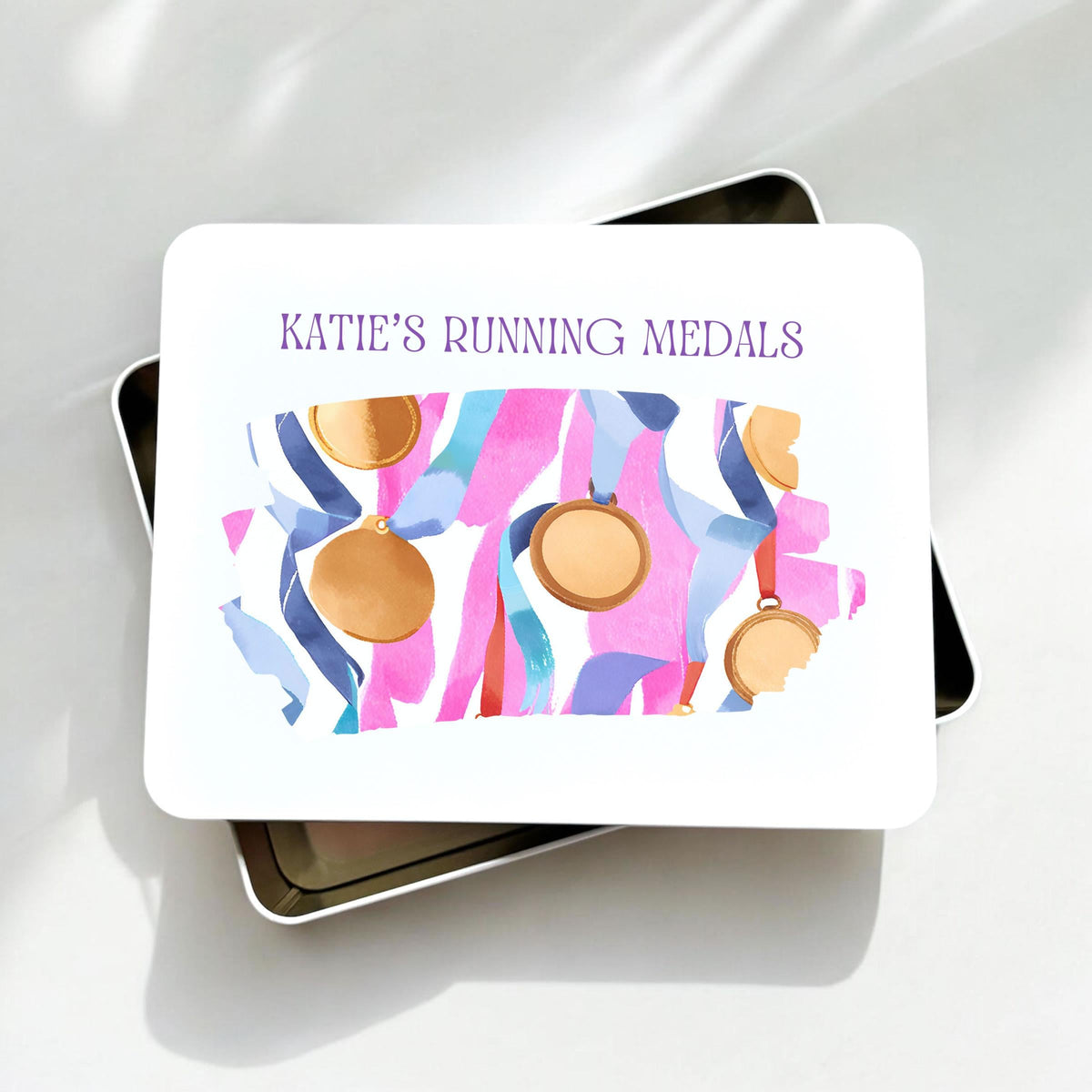 Personalised Running Medals Metal Tin Storage Box