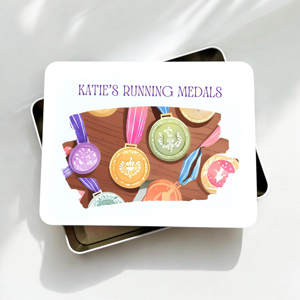 Personalised Running Medals Metal Tin Storage Box