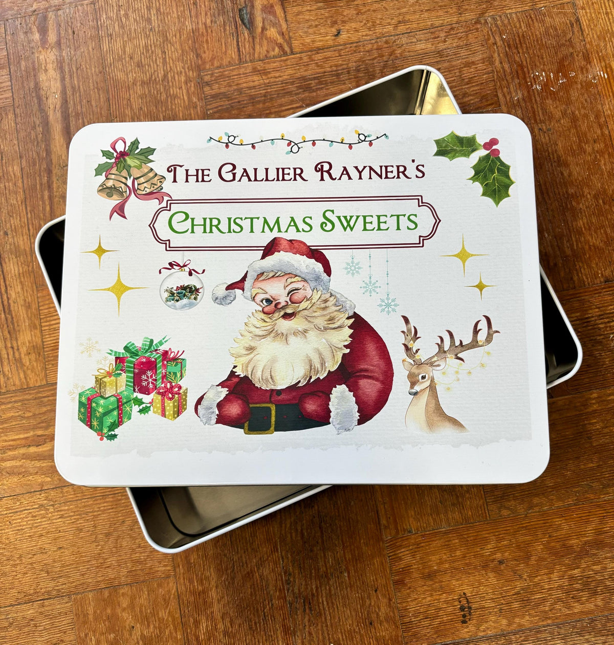 Personalised Family Name Christmas Sweets Vintage Metal Tin