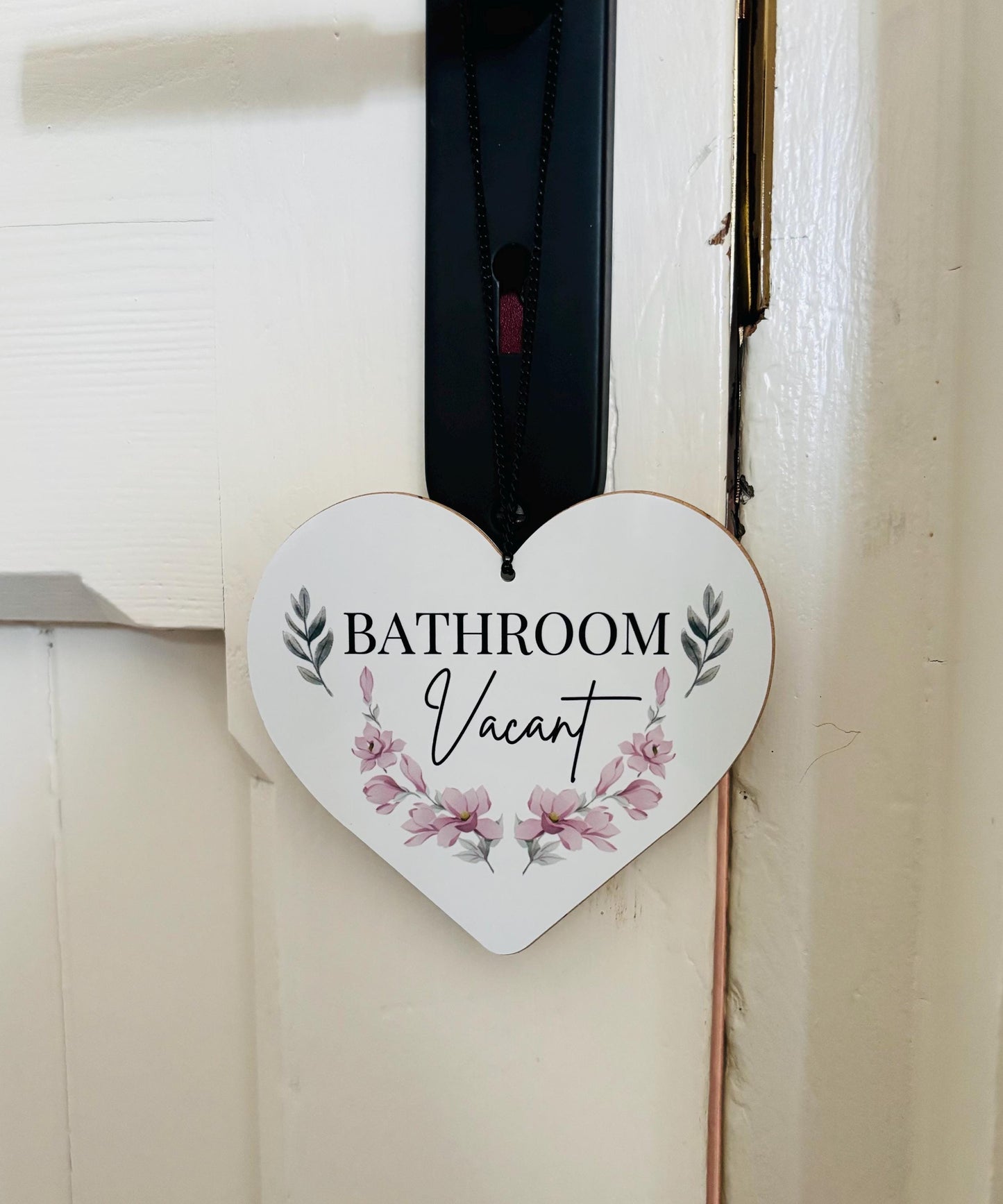 Bathroom Engaged Vacant Heart Shaped Double Sided Hanging Metal Sign
