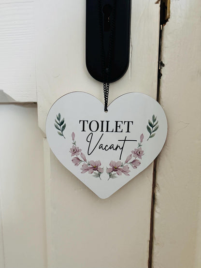 Toilet Engaged Vacant Heart Shaped Double Sided Hanging Metal Sign