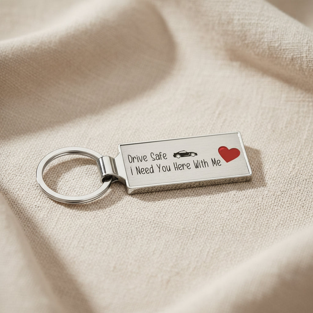 Drive Safe I Need You Here With Me Metal Keyring