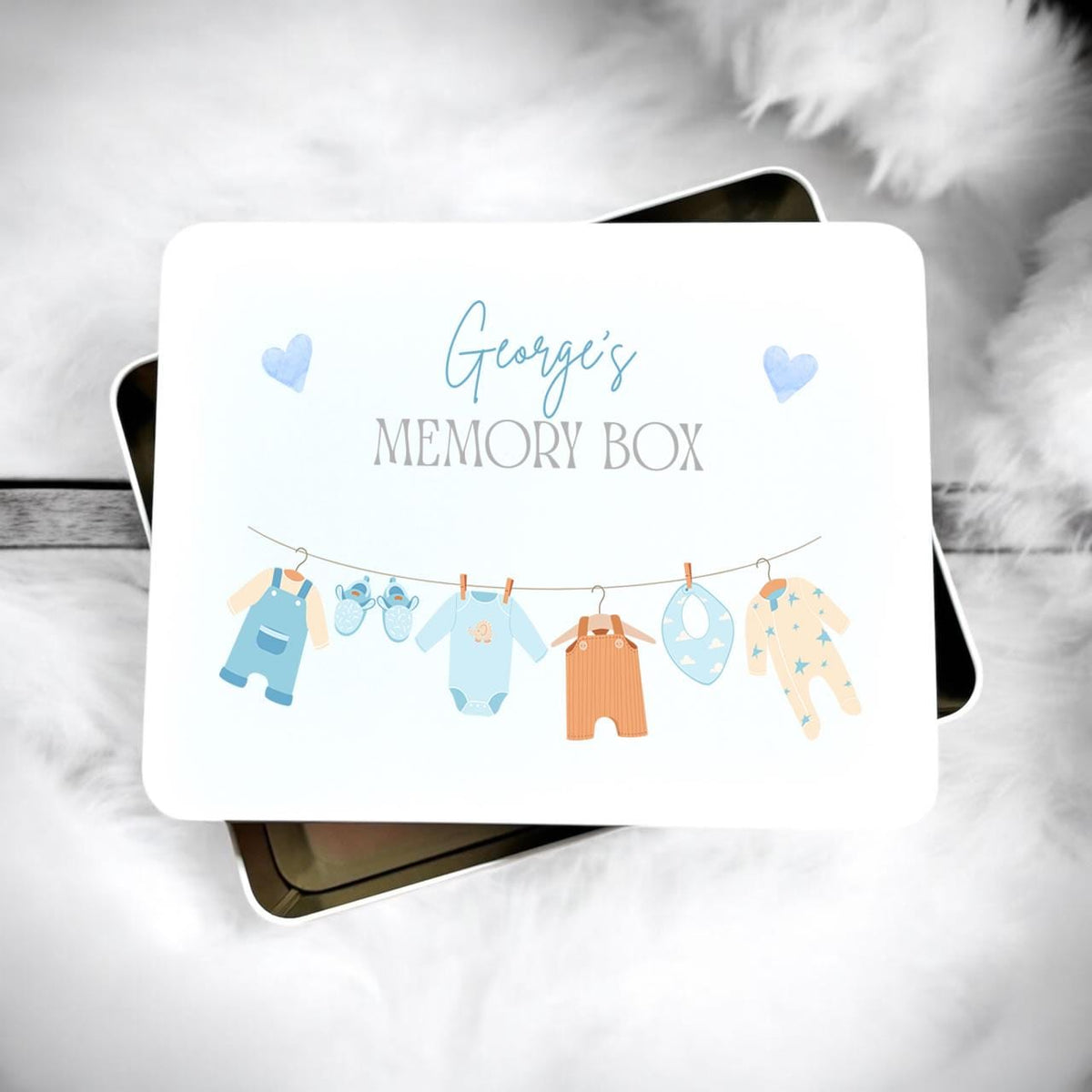 Personalised New Baby Boy Blue Memory Storage Tin