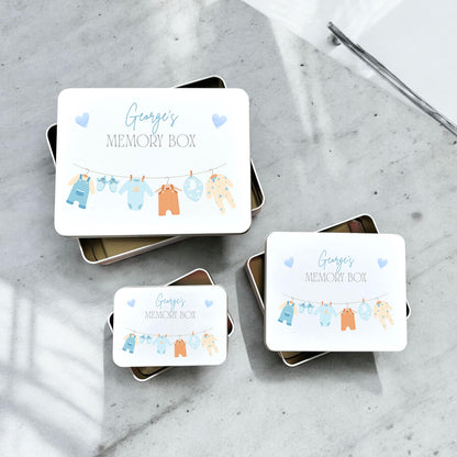 Personalised New Baby Boy Blue Memory Storage Tin