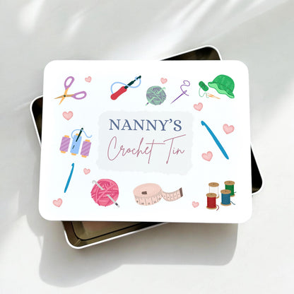 Personalised Metal Crochet Tin Storage Box