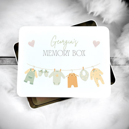 Personalised New Baby Unisex Green Metal Memory Tin