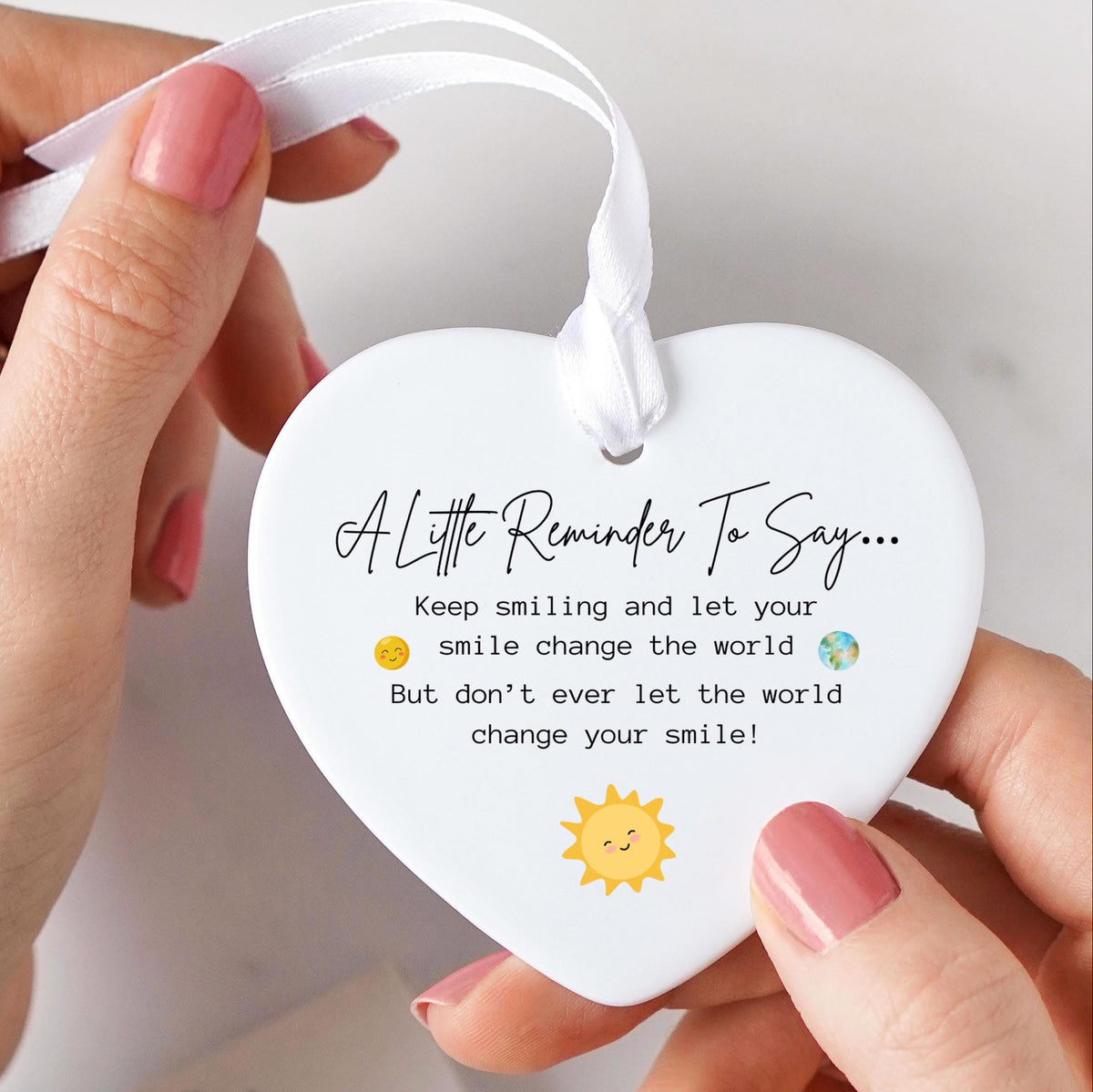 Keep Smiling Positivity Ceramic Heart Ornament