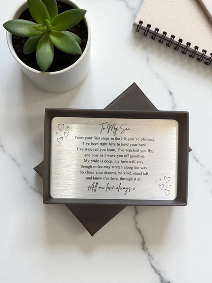 My / Our Son / Daughter Uni Emigration Sentimental Poem Metal Wallet Card
