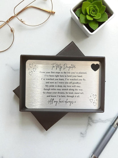 My / Our Son / Daughter Uni Emigration Sentimental Poem Metal Wallet Card