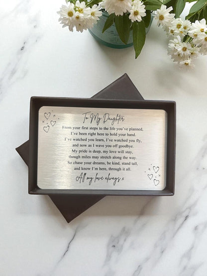 My / Our Son / Daughter Uni Emigration Sentimental Poem Metal Wallet Card