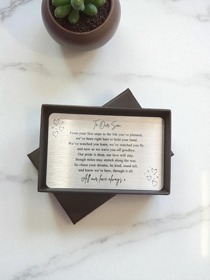 My / Our Son / Daughter Uni Emigration Sentimental Poem Metal Wallet Card