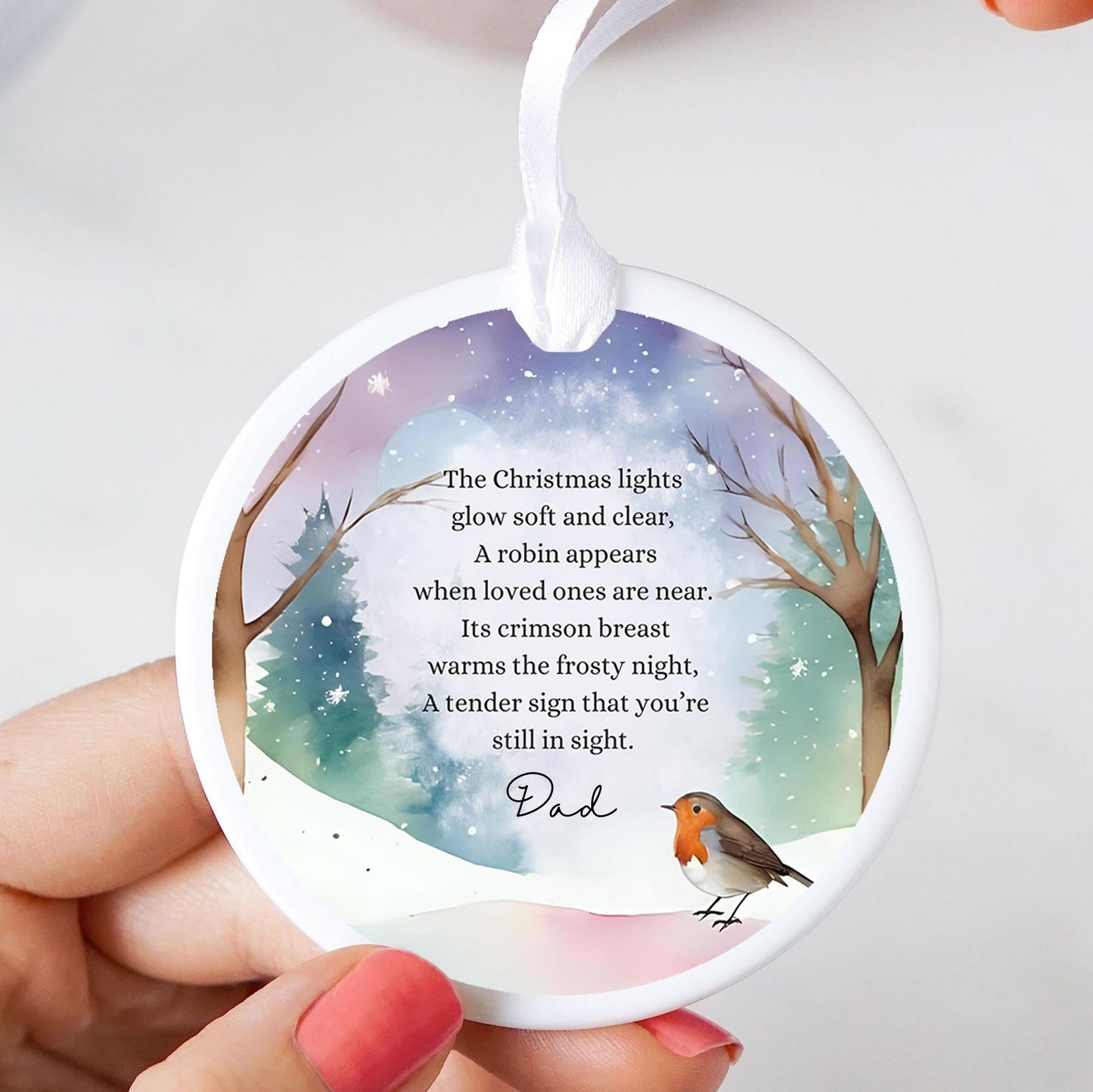 Personalised Name Robin Memorial Poem Ceramic Christmas Tree Ornament