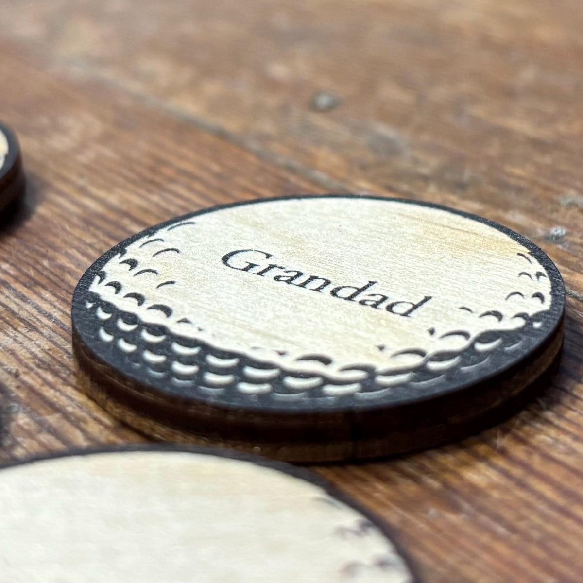Personalised Name Wooden Golf Ball Markers Set of Five In Jute Gift Bag