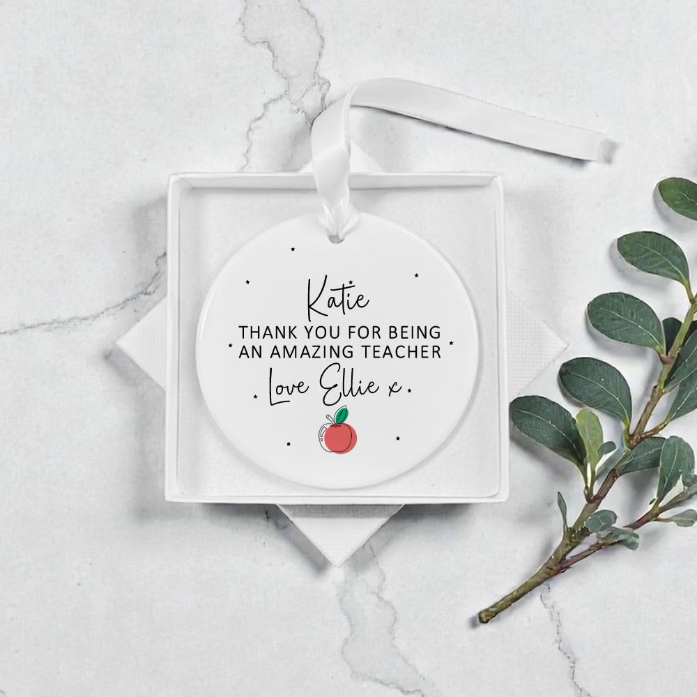 Personalised Thank You Teacher Apple Ceramic Ornament