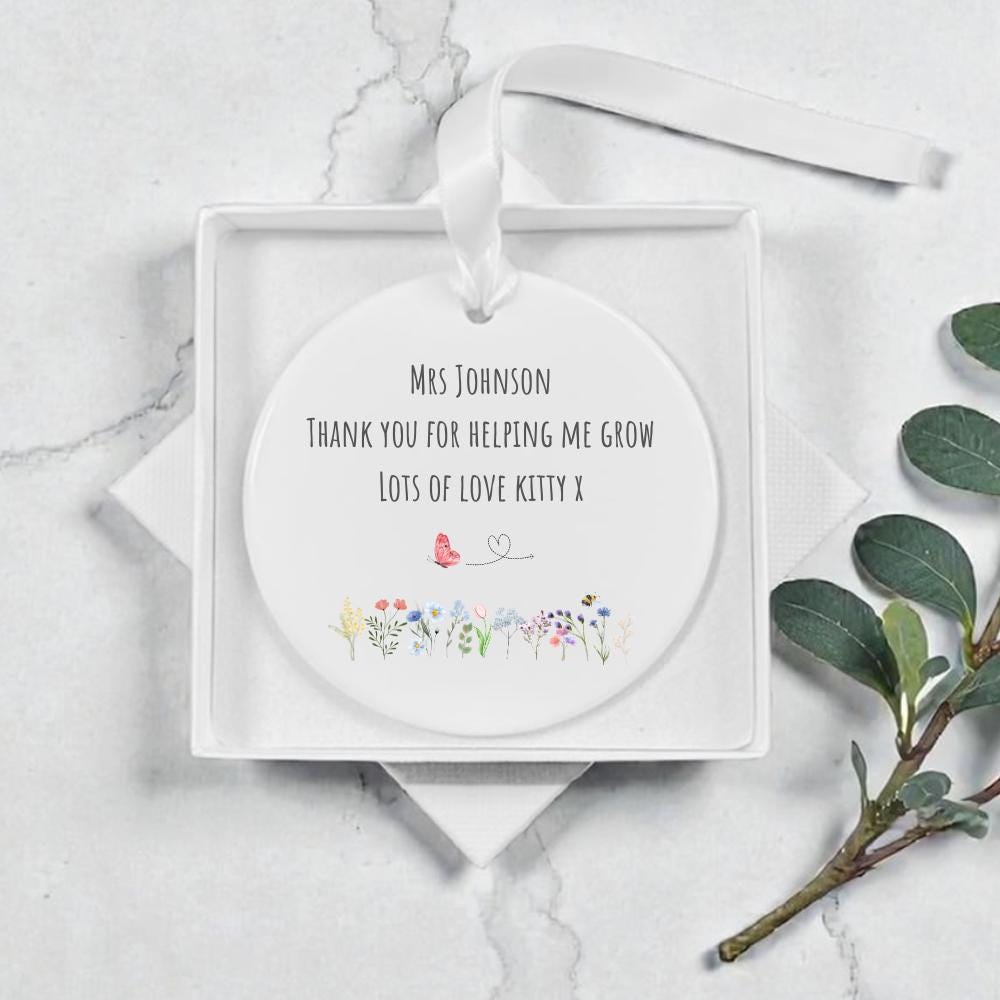 Personalised Own Wording Thank You Floral Ceramic Ornament