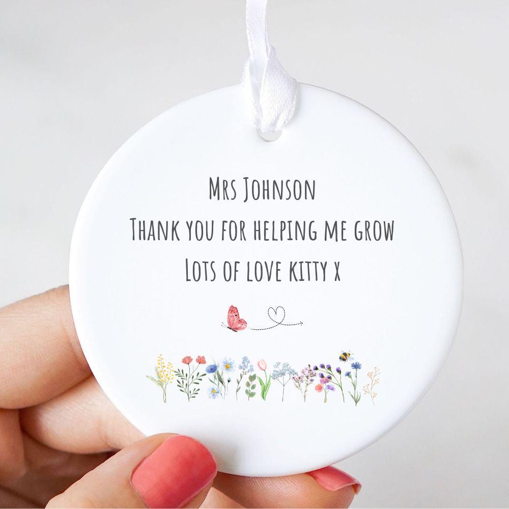 Personalised Own Wording Thank You Floral Ceramic Ornament