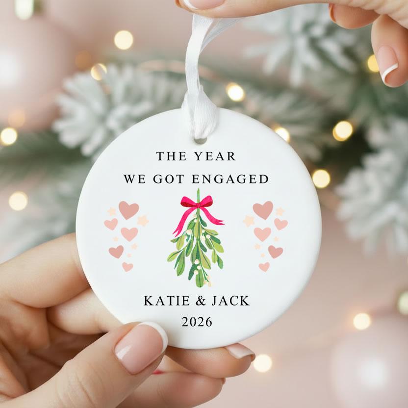 Personalised The Year We Got Engaged Ceramic Christmas Ornament