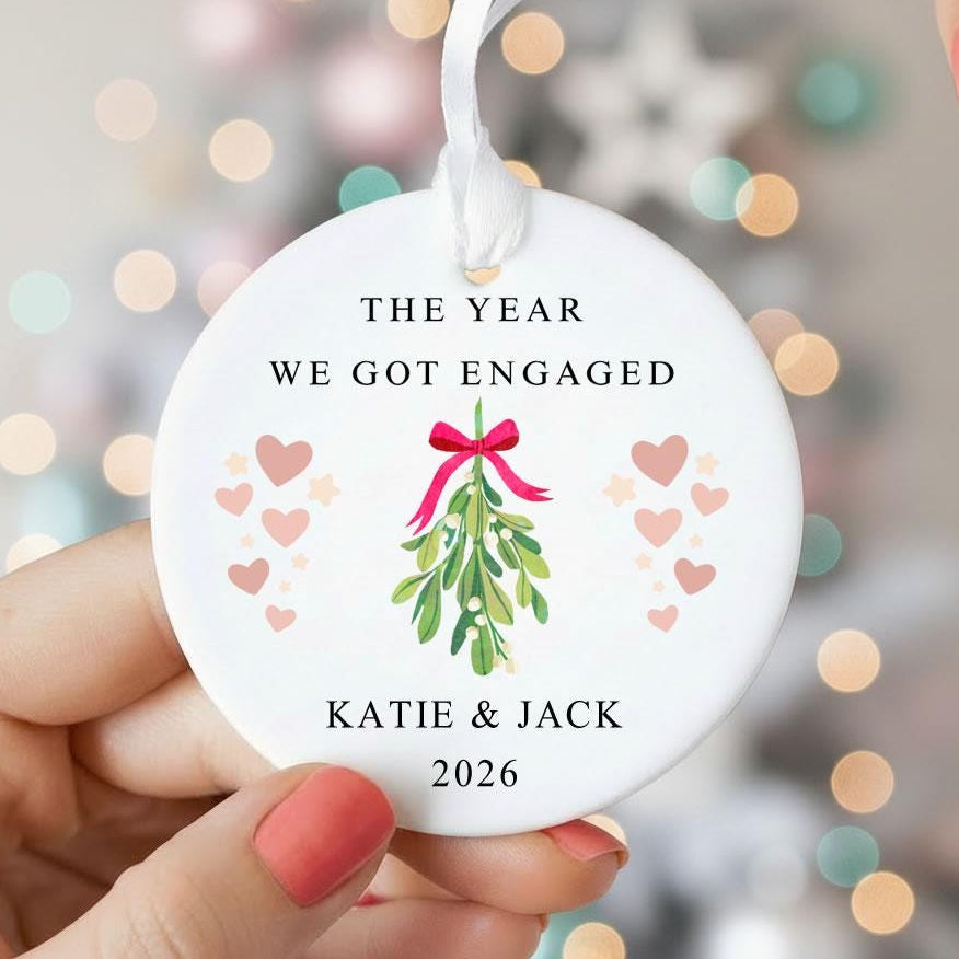 Personalised The Year We Got Engaged Ceramic Christmas Ornament